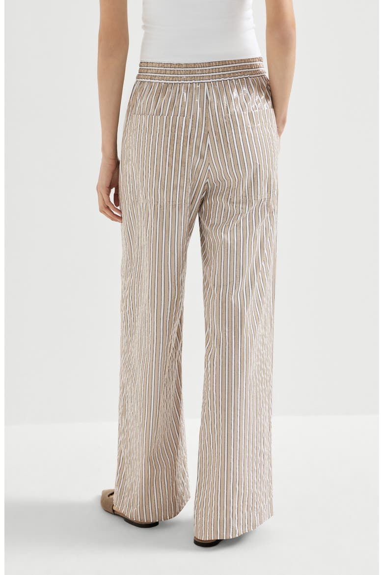 Dazzling stripes pyjama-style trousers, Alternate, color, Beige