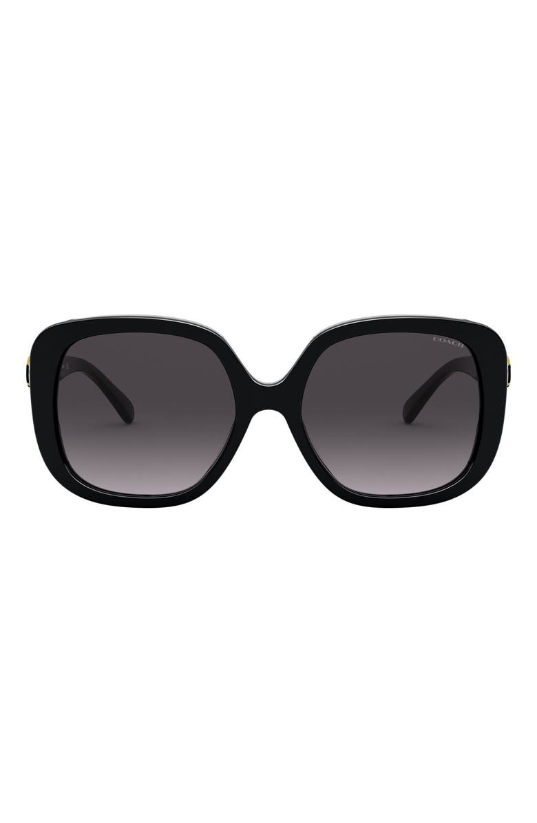 COACH 56mm Gradient Square Sunglasses, Main, color, Black