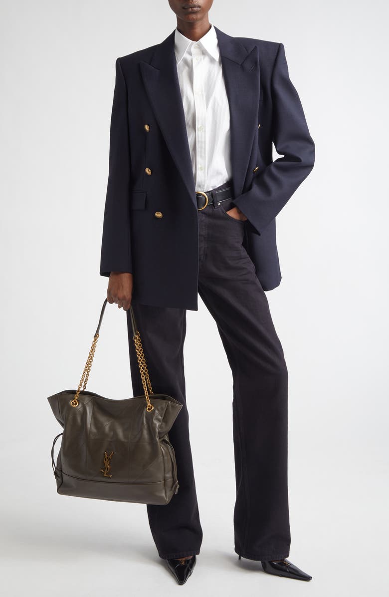 Saint Laurent Double Breasted Wool Blazer, Alternate, color, Marine