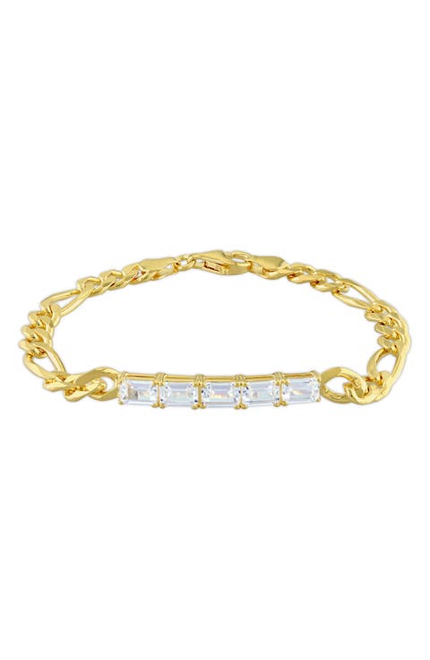 Baguette Cut Created Sapphire Curb Chain Bracelet