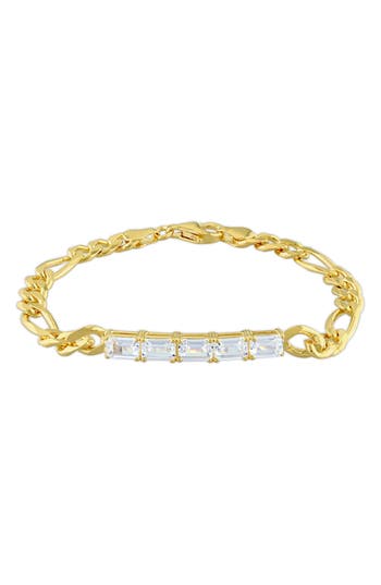 Delmar Baguette Cut Created Sapphire Curb Chain Bracelet In White