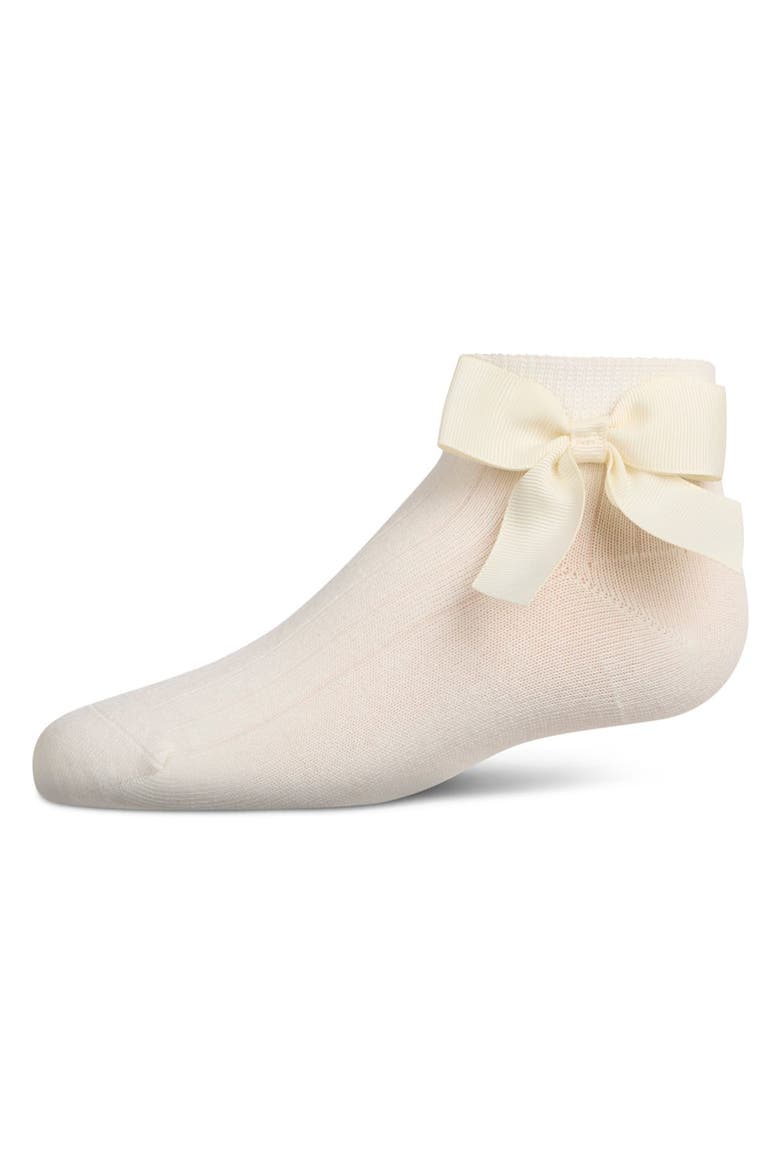 Ribbed Bow Anklet Socks, Main, color, Winter White