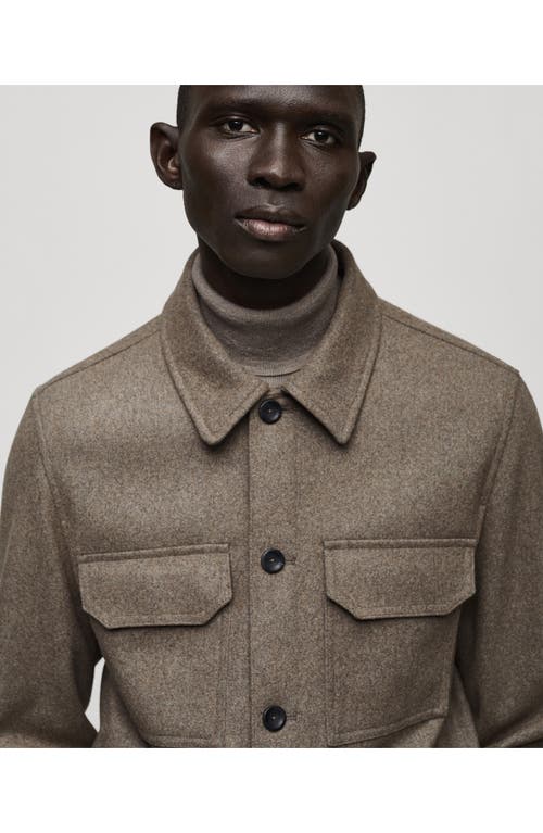 Mango Wool Blend Flannel Overshirt In Medium Brown