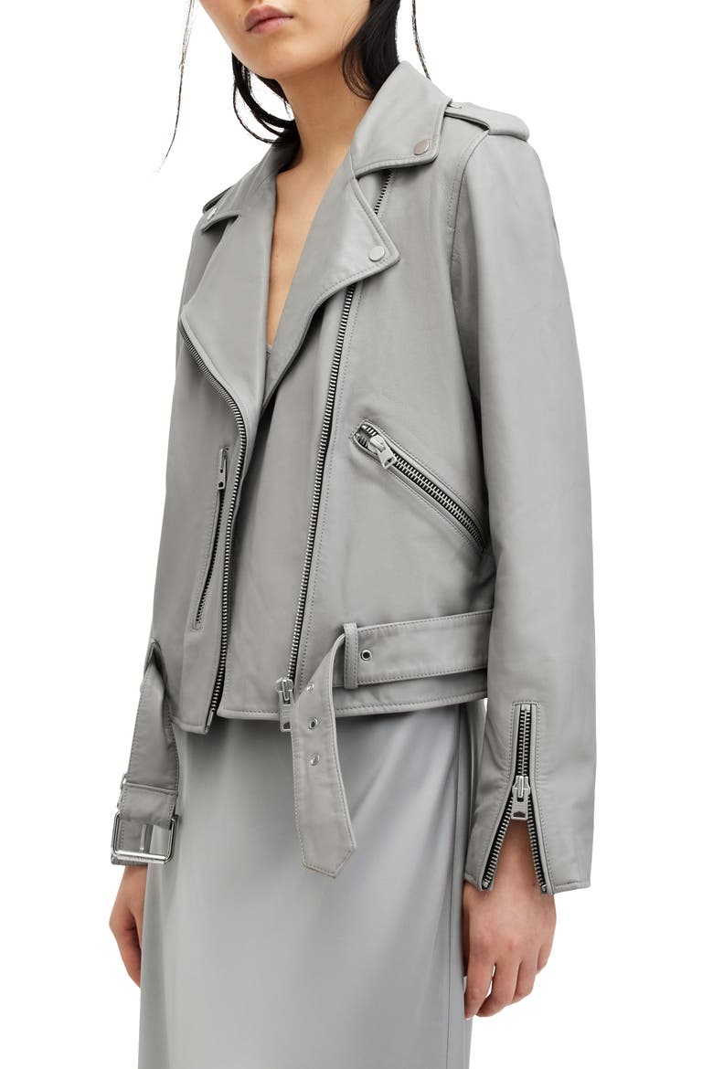 Balfern Belted Leather Biker Jacket, Alternate, color, ULTIMATE GREY