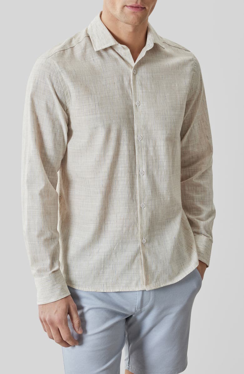 Robert Barakett Junpeli Cotton & Linen Blend Button-Up Shirt, Main, color, String
