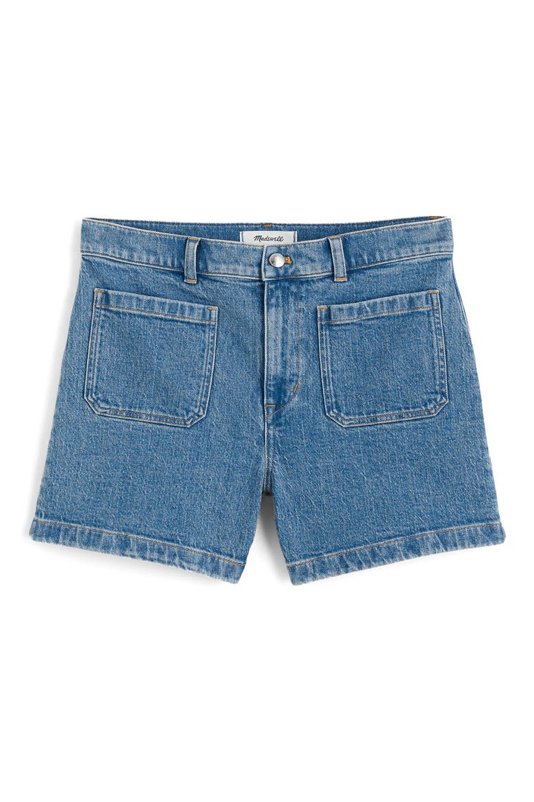 The Emmy Patch Pocket High Waist Denim Shorts, Alternate, color, MIDVALE WASH
