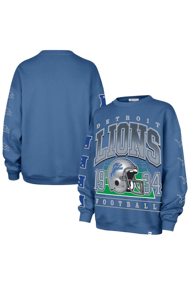Women's '47  Blue Detroit Lions Go Big Oversized Pullover Sweatshirt, Main, color, Blue