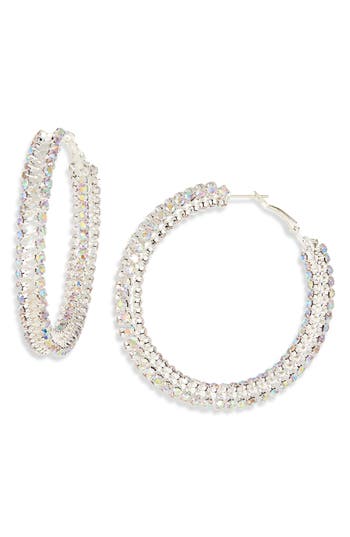 Tasha Ab Crystal Hoop Earrings In Silver
