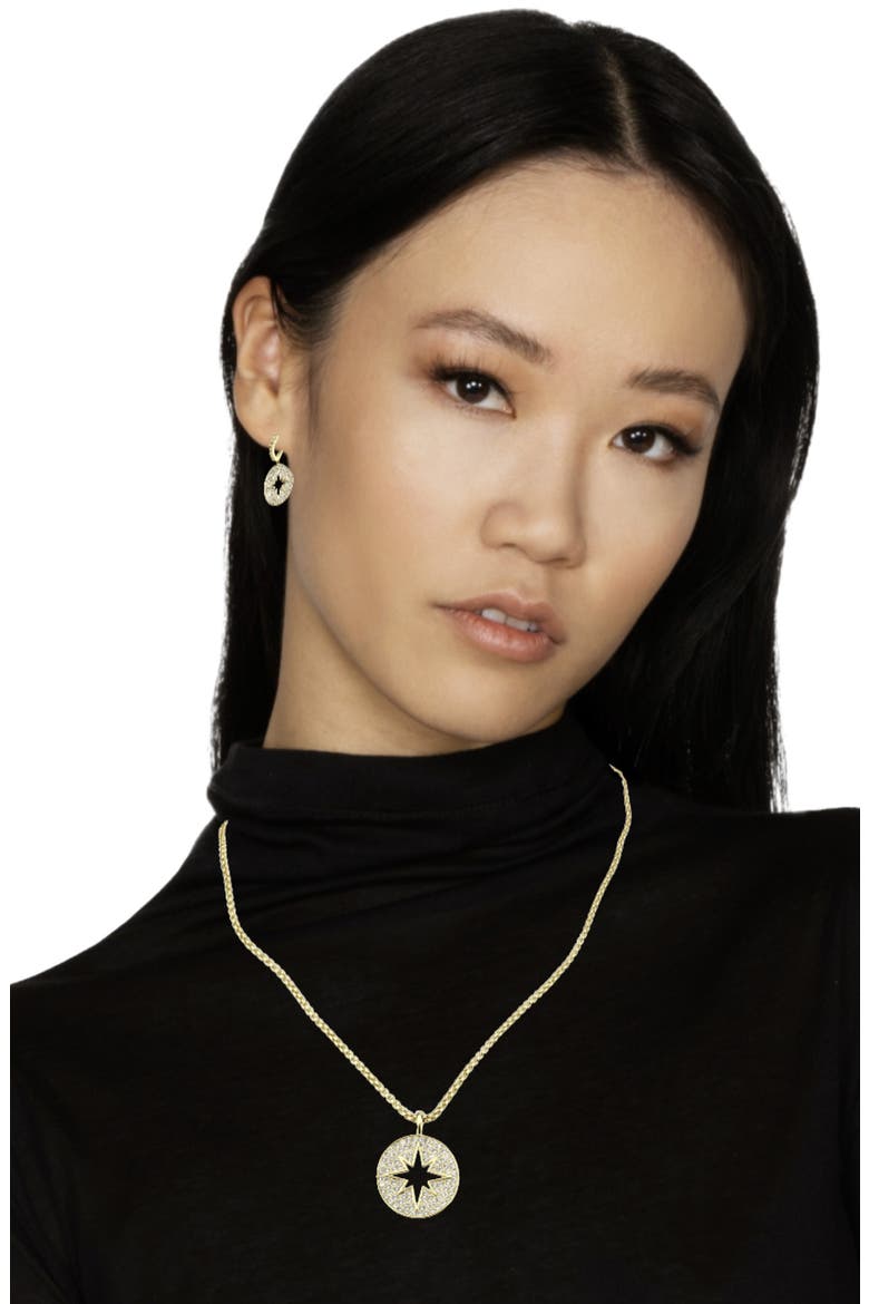 Celestial Compass Pavé CZ Hoop Earrings, Alternate, color, GOLD