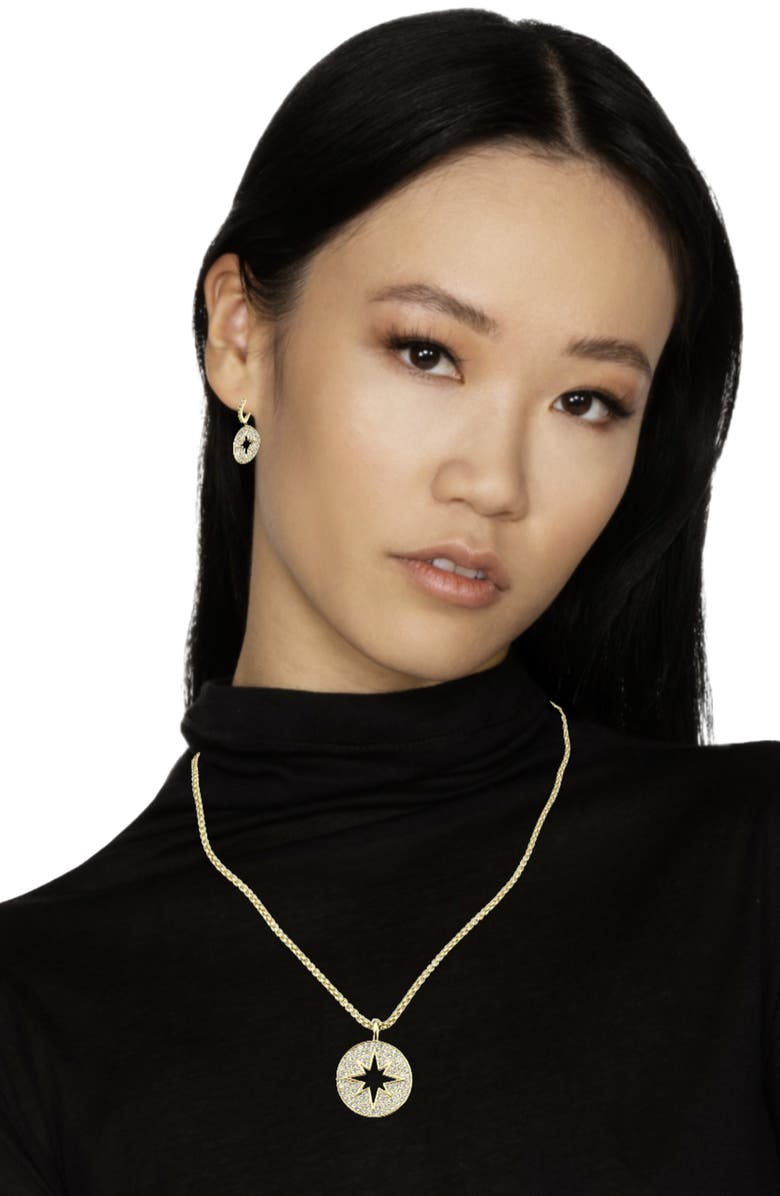 Covet Celestial Compass Pavé CZ Hoop Earrings, Alternate, color, Gold