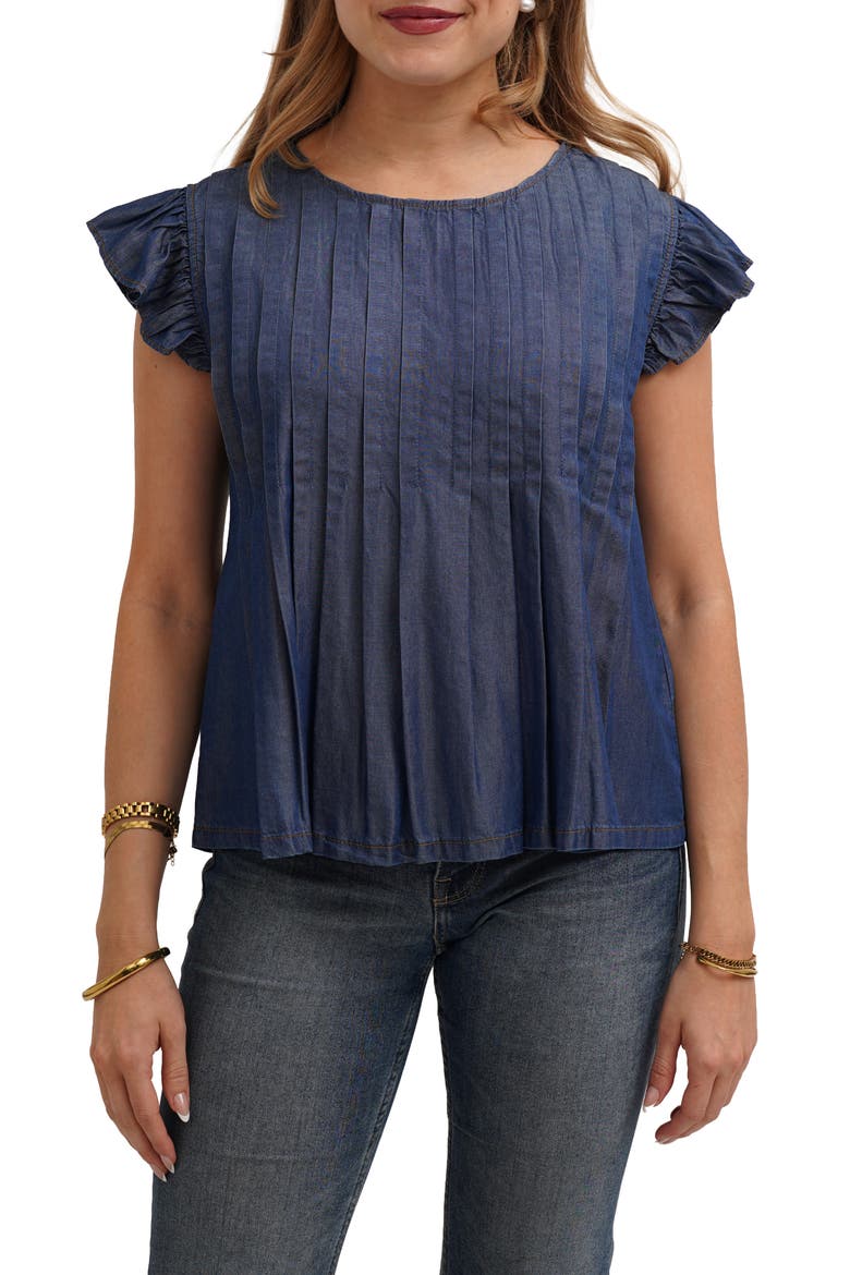 Pleated Top, Main, color, TIDE DENIM