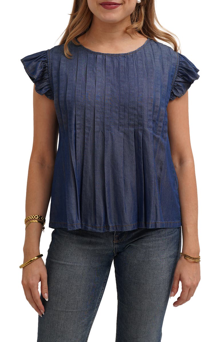 CYRUS <p>Pleated Top</p>, Main, color, Tide Denim