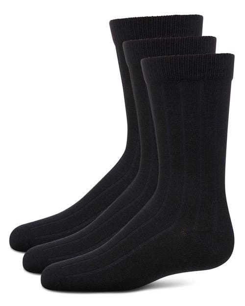 Memoi Boy's 3 Pair Pack Basic Cotton Blend Ribbed Crew Socks In Blue
