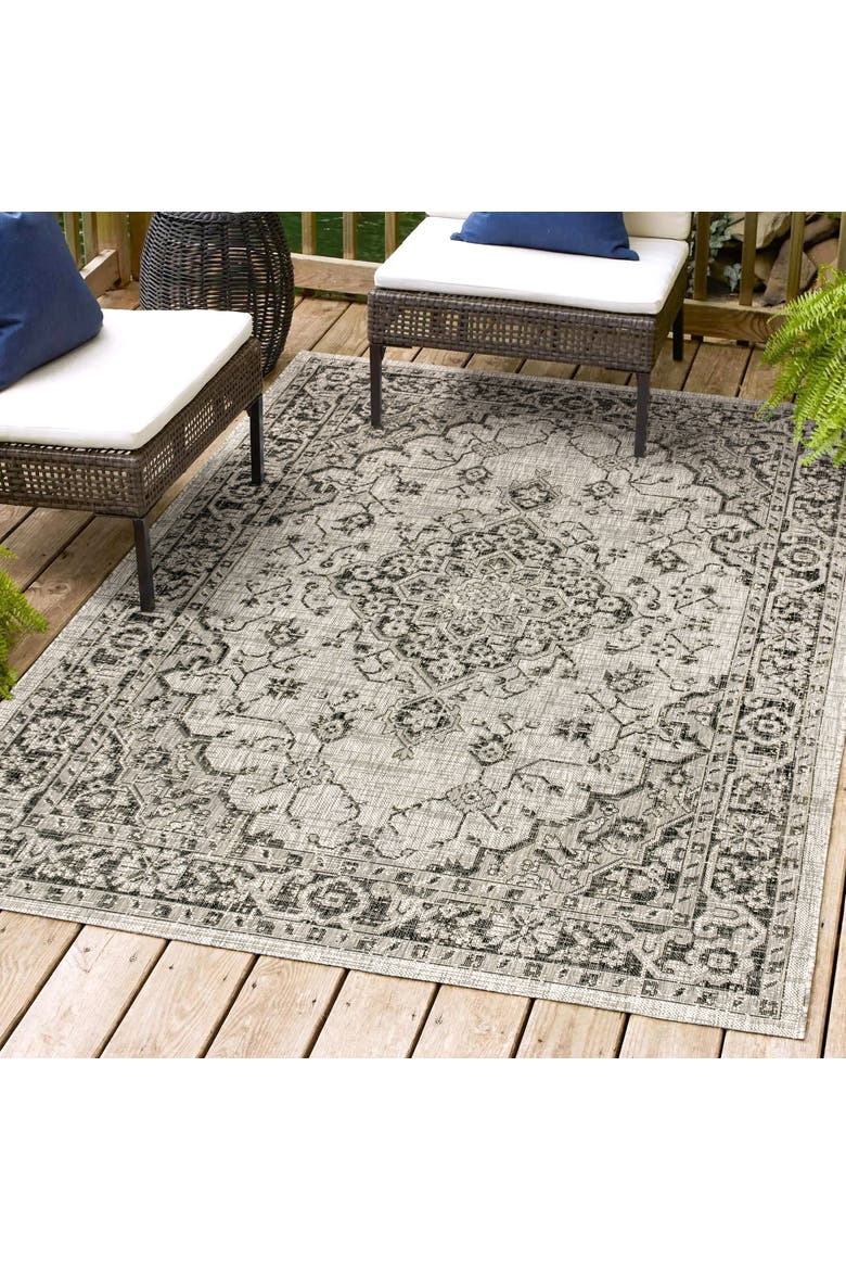 Rozetta Boho Medallion Textured Weave Indoor/Outdoor Area Rug, Alternate, color, Gray/Black