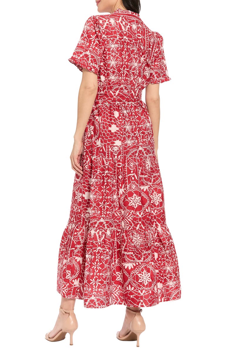 London Times Ruffle Tiered Tie Waist Maxi Dress, Alternate, color, Fiery Red/ Tint Of Pink