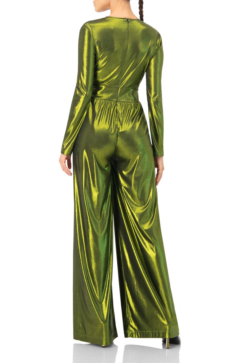 V-Neck Wide-Leg Jumpsuit, Alternate, color, Olive Green