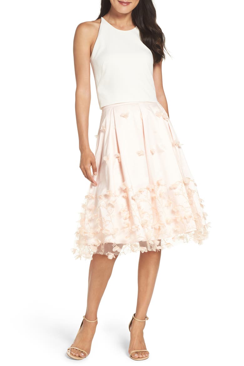 Floral Appliqué Ball Skirt, Alternate, color, BLUSH