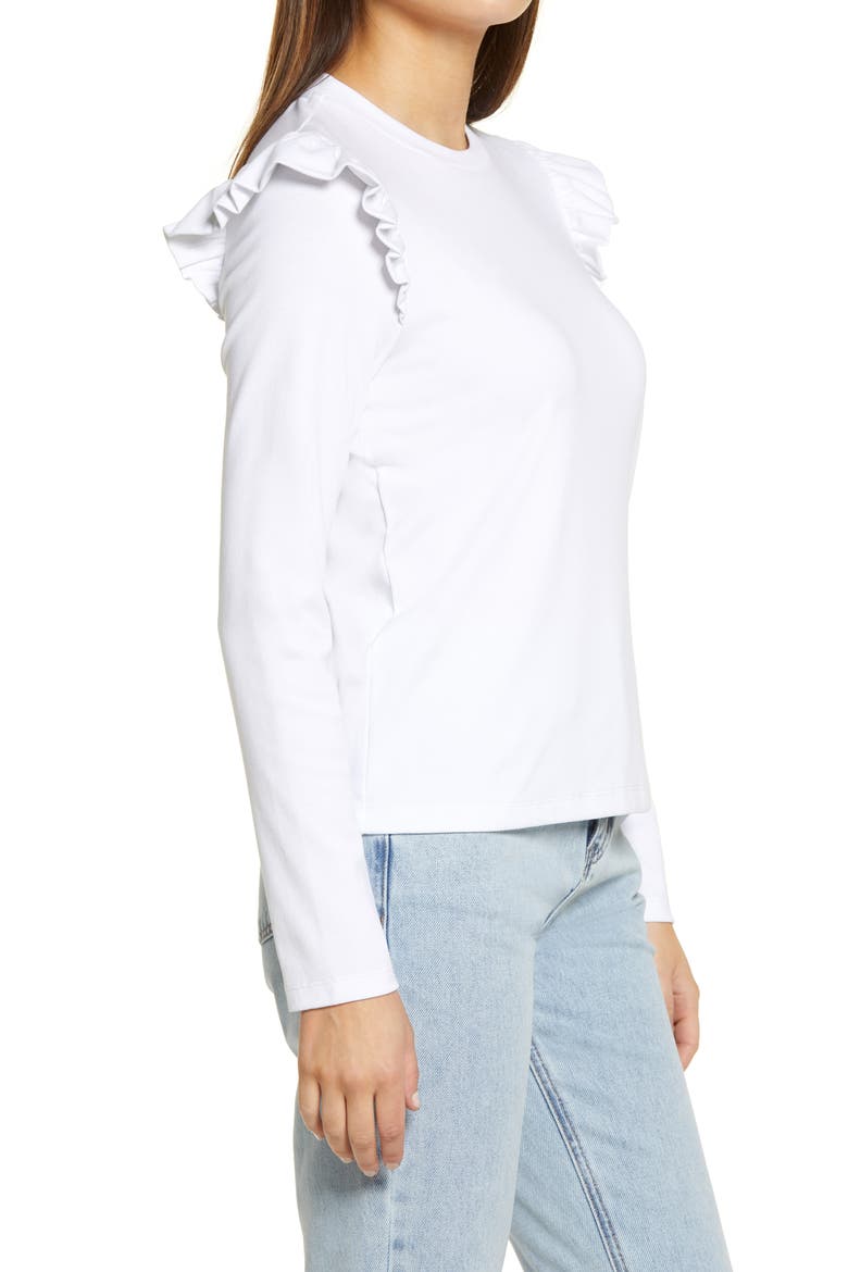 Ruffle Shoulder Top, Alternate, color, WHITE