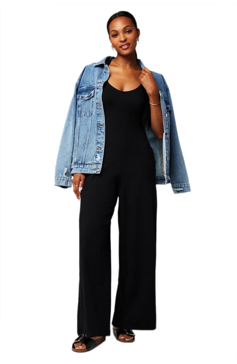 Fabletics Cloud Jersey Wide Leg Jumpsuit, Alternate, color, Black