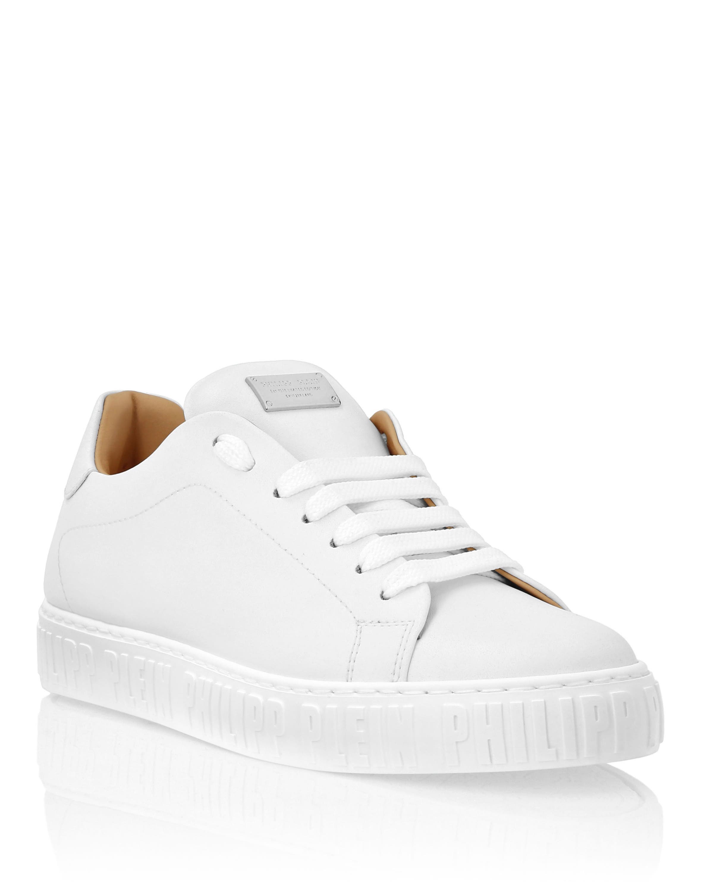 Nappa Leather Low Top Sneakers Women, Main, color, white