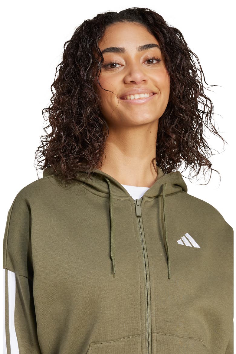 Essential 3-Stripes Full Zip Hoodie, Alternate, color, OLIVE STRATA/ WHITE