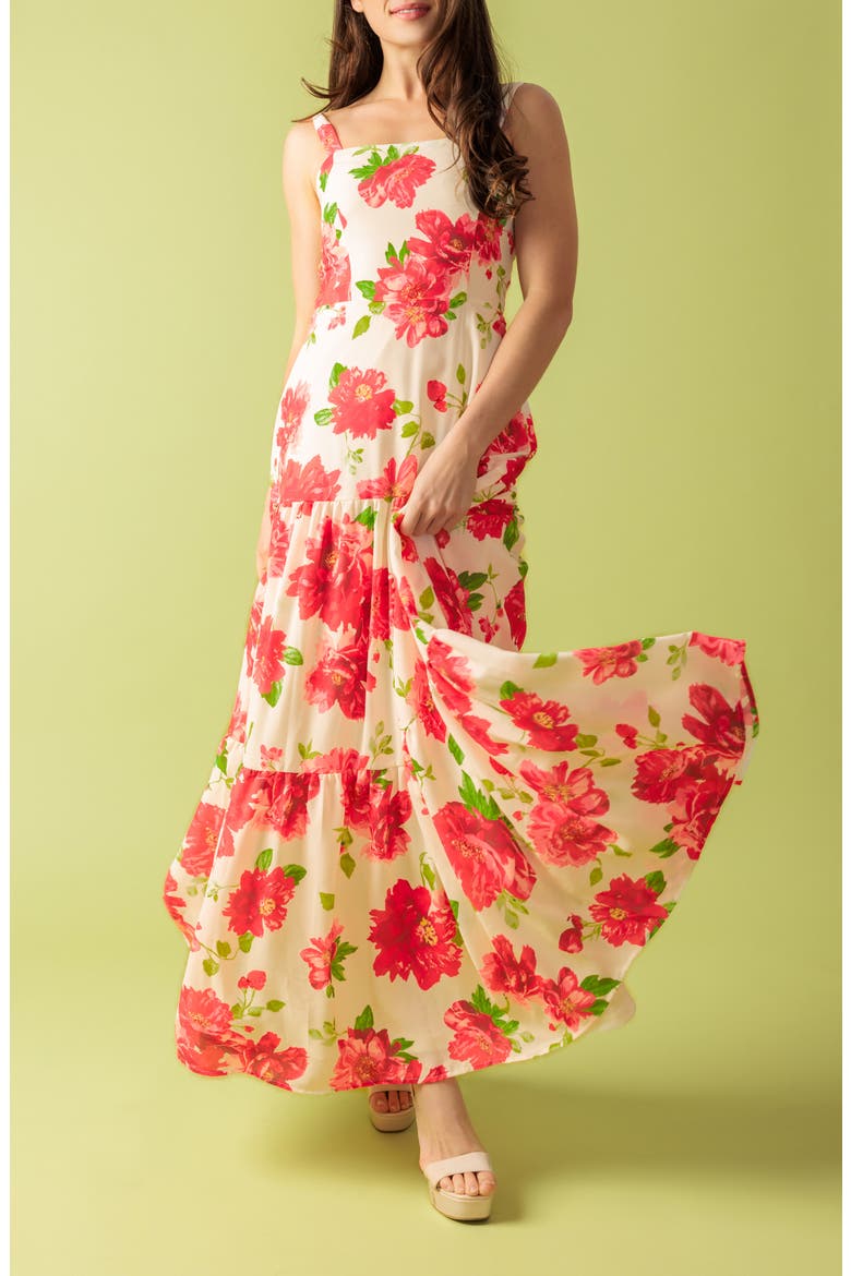 Floral Print Maxi Dress, Alternate, color, WHITE RED