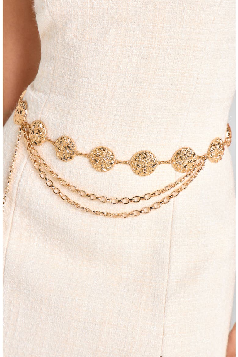 Chain Belt Tweed Cocktail Minidress, Alternate, color, WHITE
