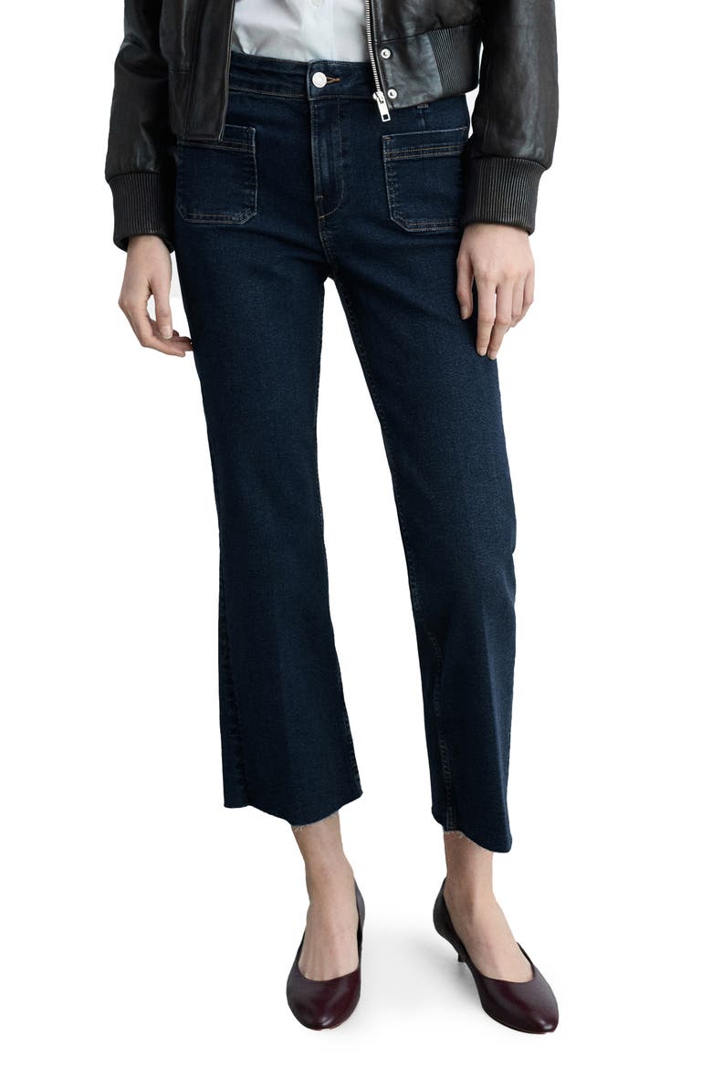 Alex Raw Hem Patch Pocket Crop Flare Jeans, Main, color, DARK BLUE