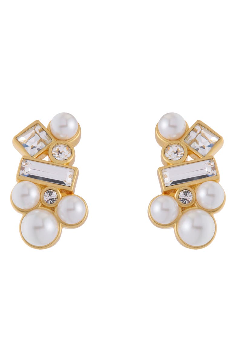Reiss Mae Zoroya Faux Pearl & Crystal Stud Earrings, Alternate, color, Gold Tone / Pearl / Clear