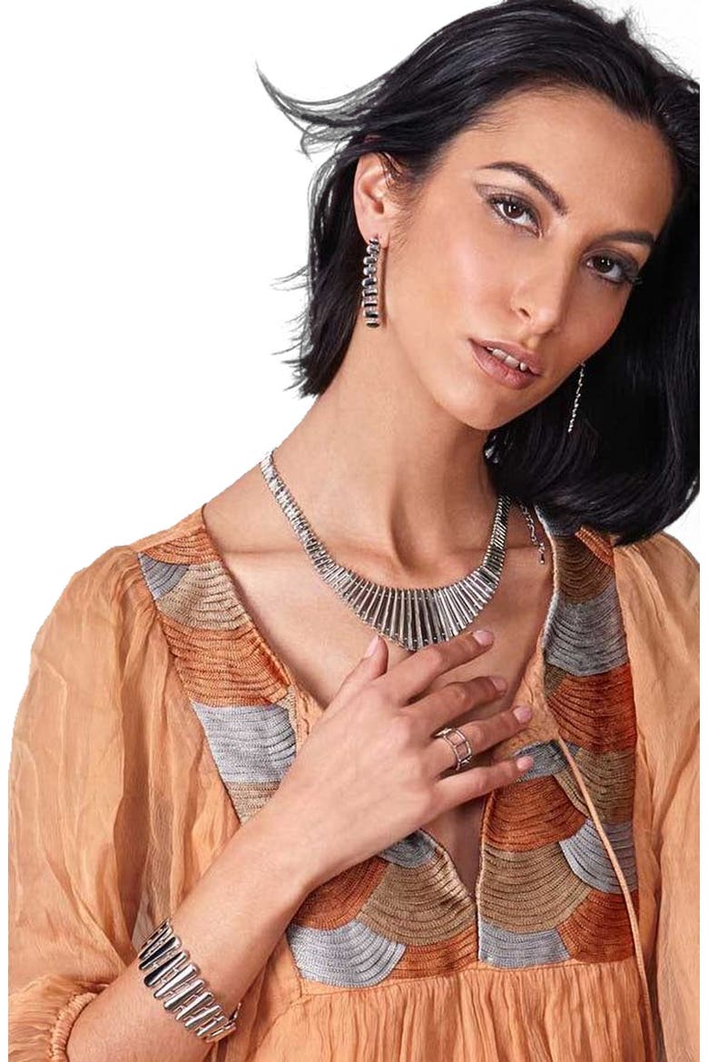 Egyptian Temple Long Earrings, Alternate, color, Sterling Silver