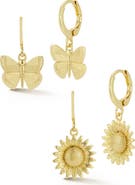 GLAZE JEWELRY Set of 2 Butterfly & Sunflower Drop Earrings