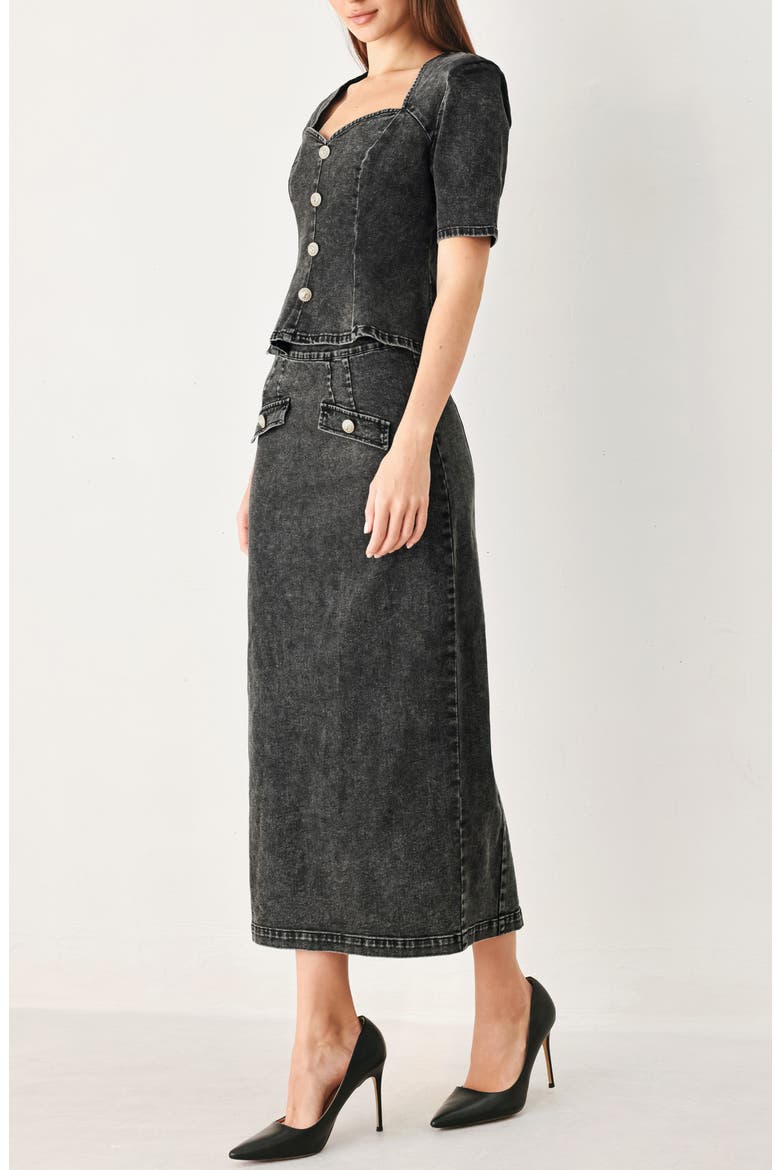 Sweetheart Neck Peplum Denim Top, Alternate, color, BLACK