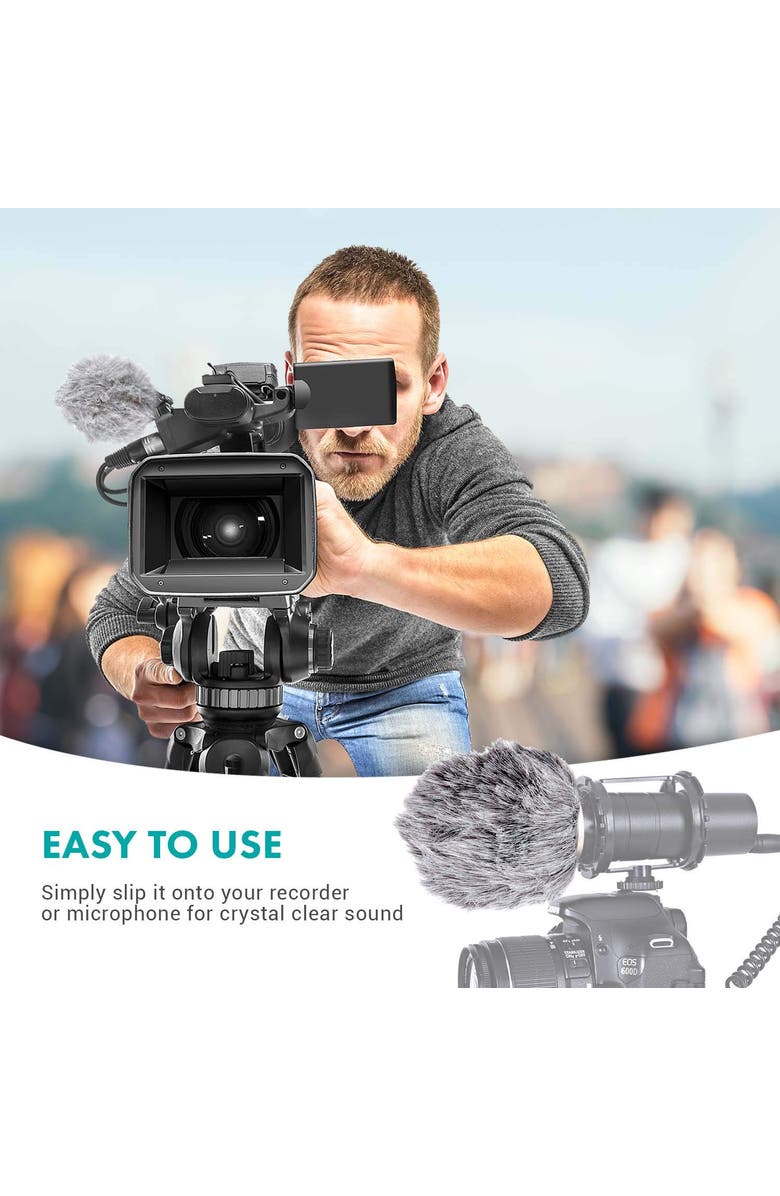 MOVO WS1 Furry Outdoor Microphone Windscreen Muff for Small Compact Microphones up to 2.5 X 40mm, Alternate, color, Black