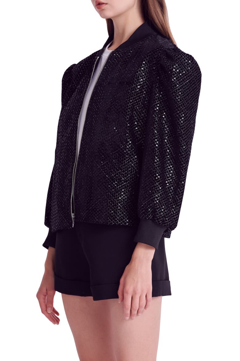 Sequin Velvet Bomber Jacket, Alternate, color, BLACK