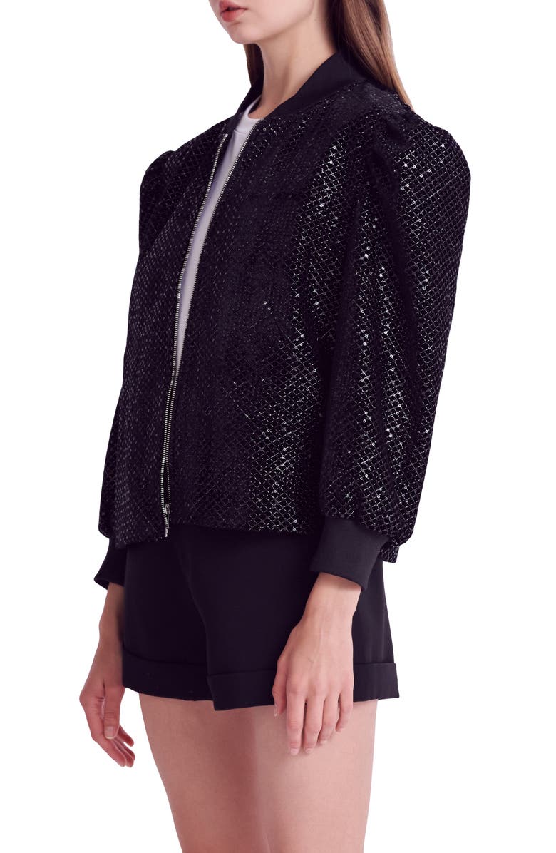 Endless Rose Sequin Velvet Bomber Jacket, Alternate, color, Black
