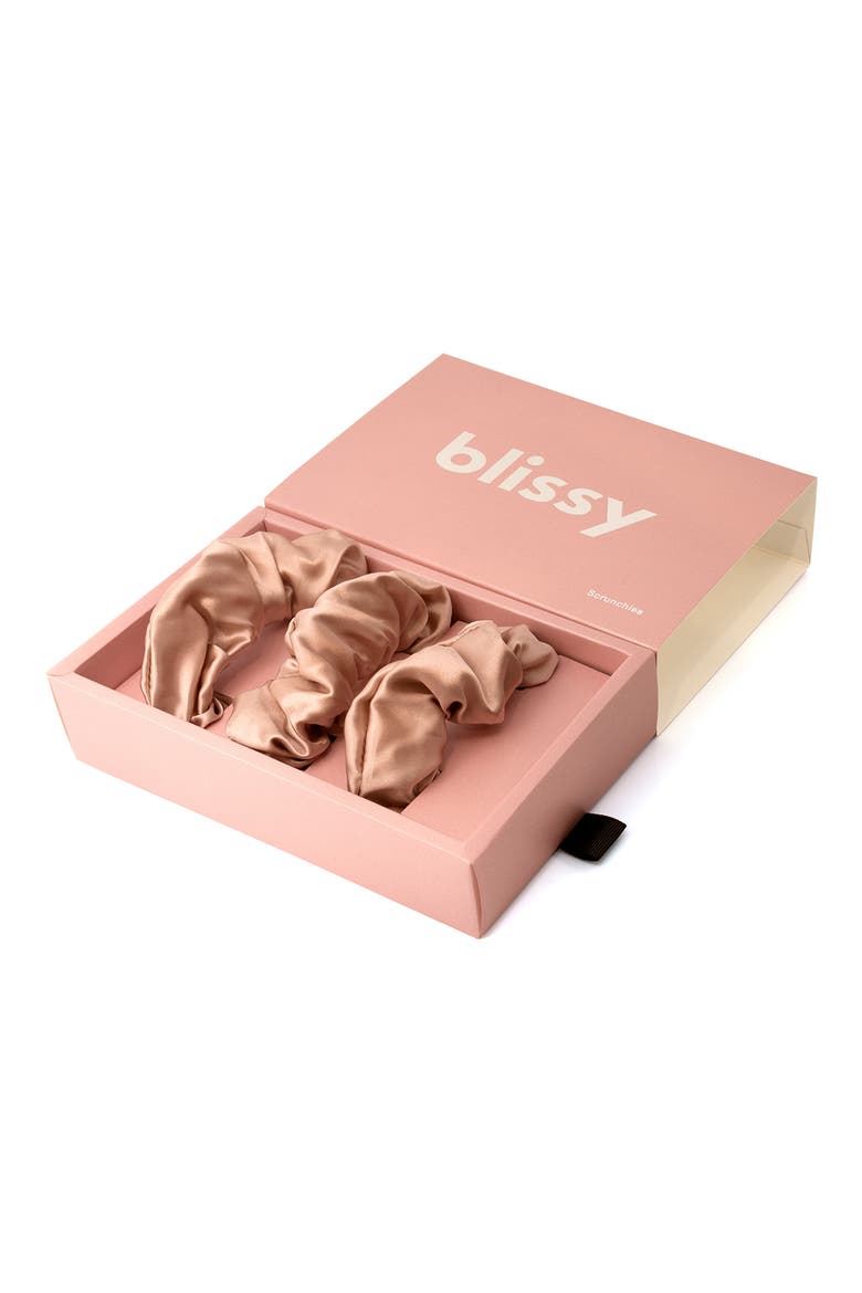3-Pack Silk Scrunchies, Alternate, color, ROSE GOLD