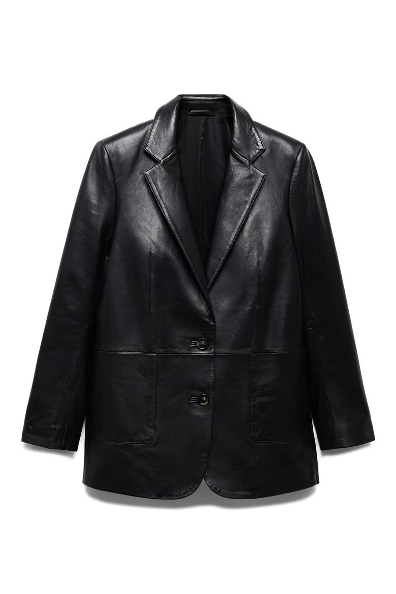Pieced Leather Jacket, Alternate, color, BLACK