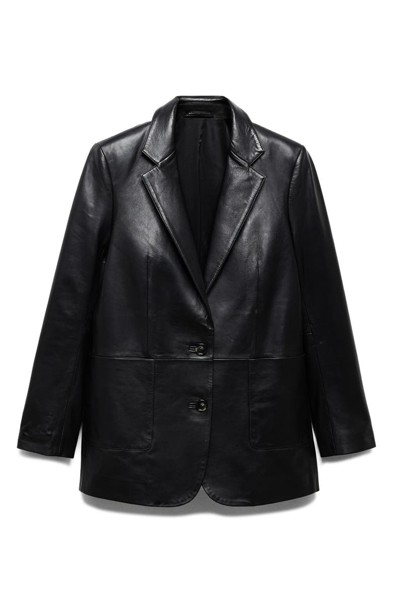 MANGO Pieced Leather Jacket, Alternate, color, 