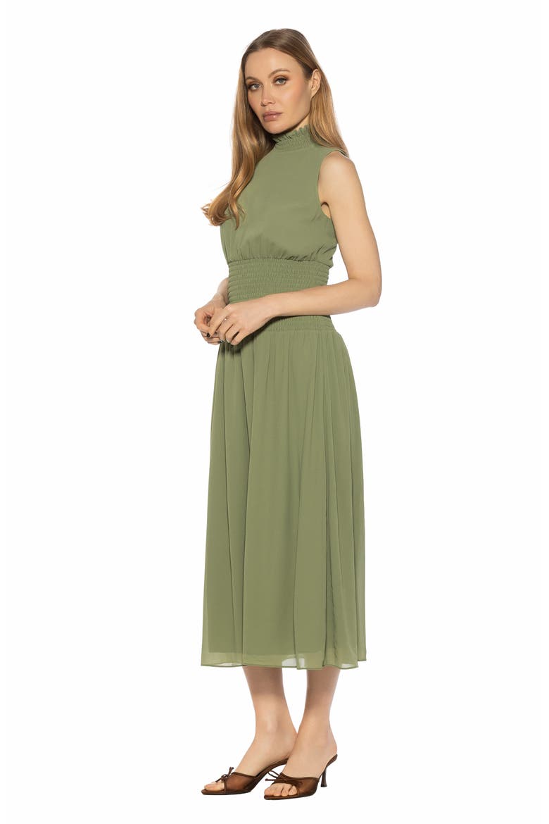 Noor Smocked Neck Midi Dress, Alternate, color, SAGE