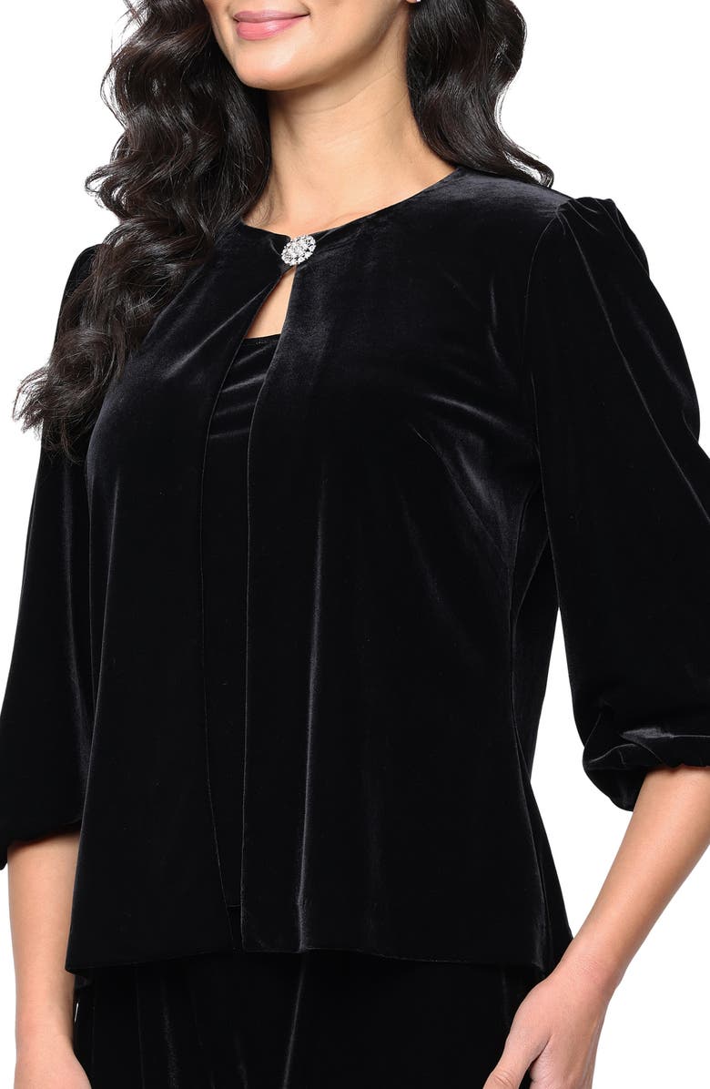 Alex Evenings Stretch Velvet Two-Piece Scoop Neck Tank & Jacket, Main, color, Black