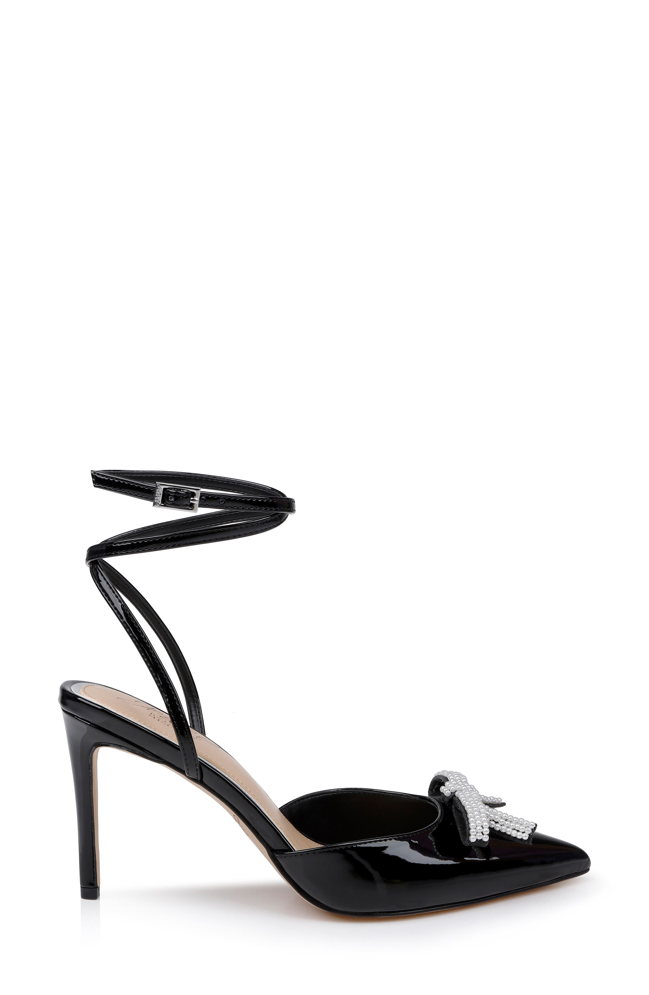 Jewel Badgley Mischka Kynlee Ankle Strap Pointed Toe Pump, Alternate, color, Black Patent