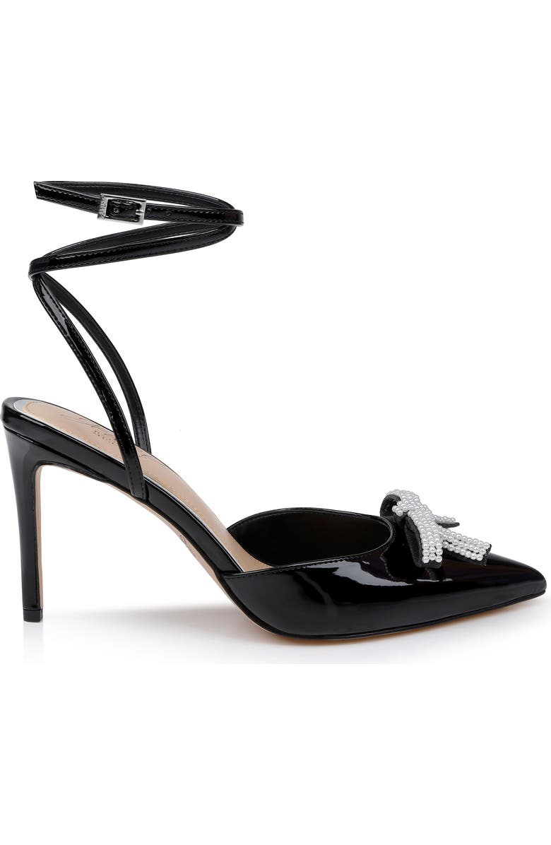 Jewel Badgley Mischka Kynlee Ankle Strap Pointed Toe Pump, Alternate, color, Black Patent