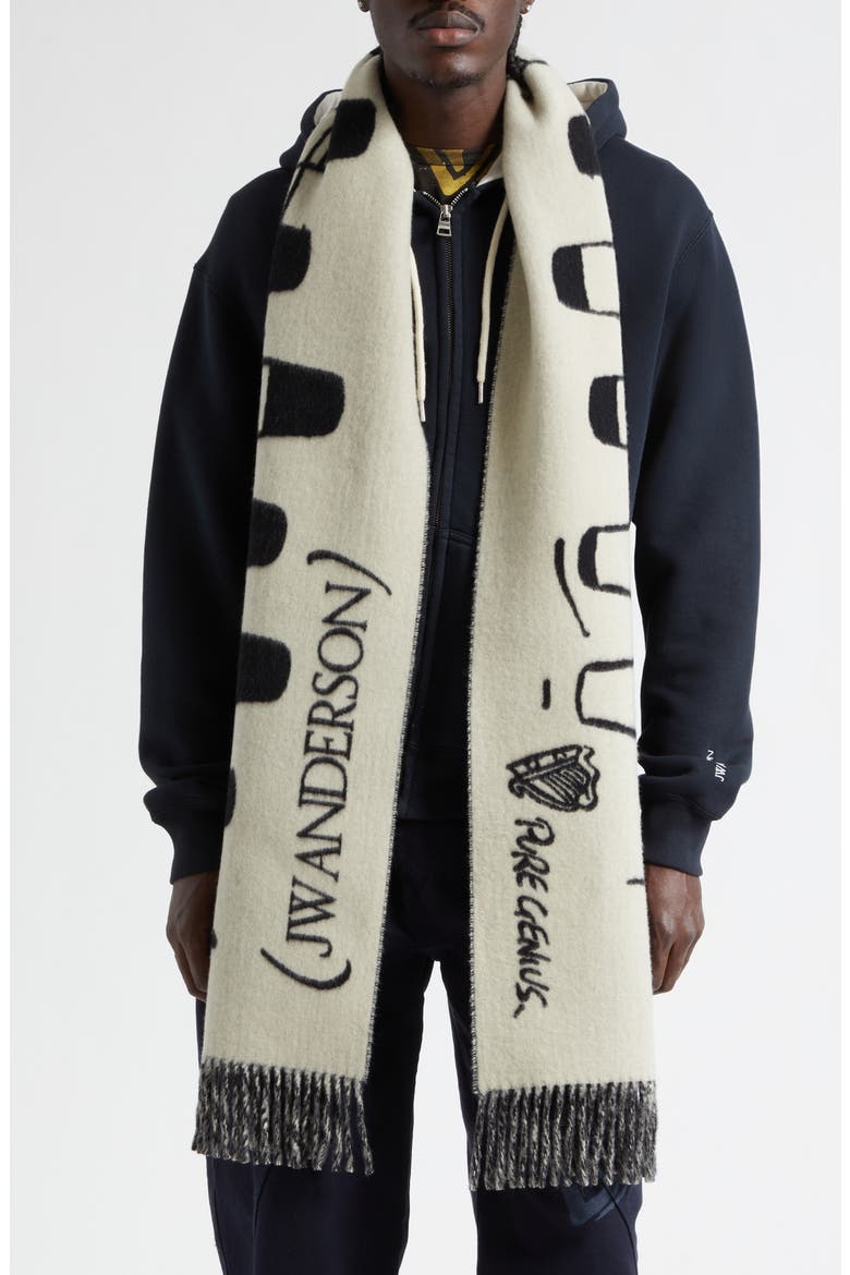 x Guinness Smooth Tempo Virgin Wool & Cashmere Fringe Scarf, Alternate, color, CREAM/ BLACK