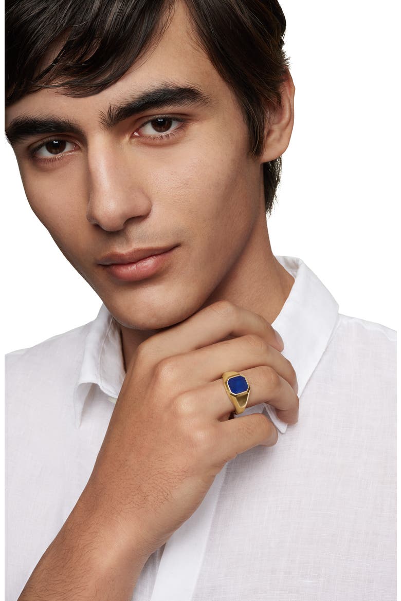 Men's Streamline Signet Ring, Alternate, color, 18K YELLOW GOLD/ BLUE LAPIS