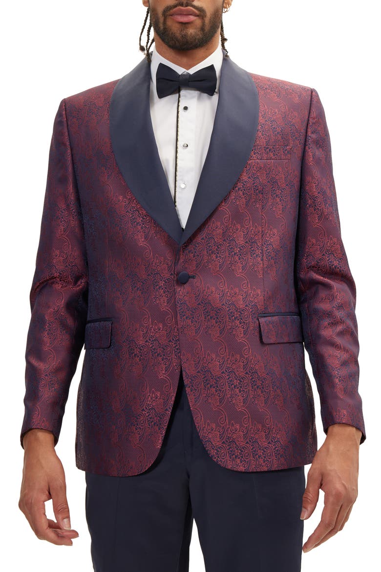 Paisley Pattern Tuxedo Jacket, Main, color, BURGUNDY