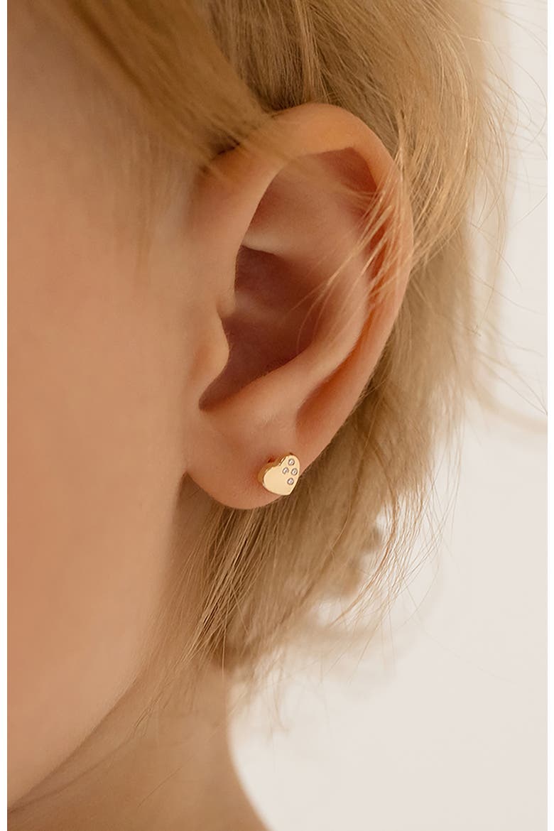 14k Sweet Heart Encrusted Earrings, Alternate, color, Gold
