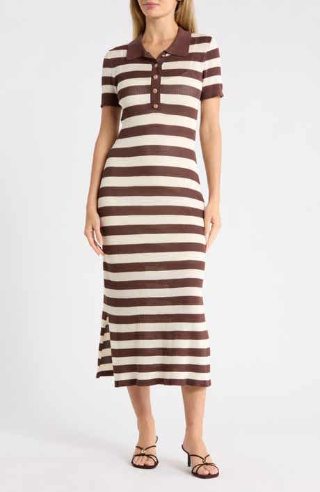 Stripe Short Sleeve Polo Midi Dress