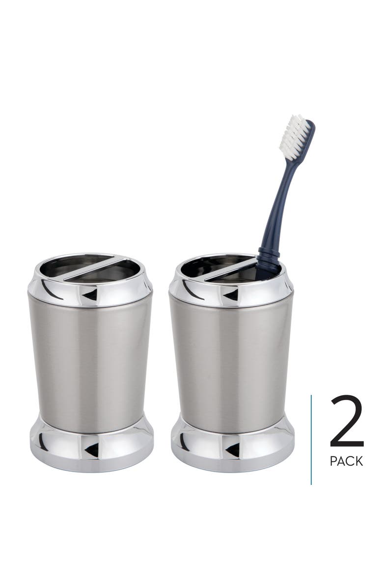 iDesign Stainless Steel Toothbrush Holder - Set of 2 - Brushed/Chrome, Alternate, color, Brushed