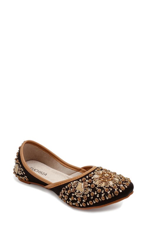 Fuchsia Midnight Glamour Embroidered Jutti Flat In Black