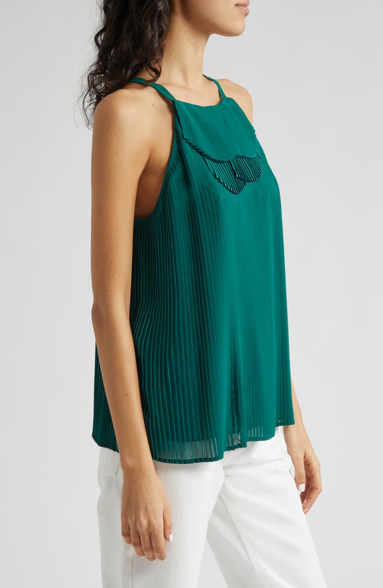 Emporio Armani Pleated Ruffle Sleeveless Top, Alternate, color, Solid Medium Green